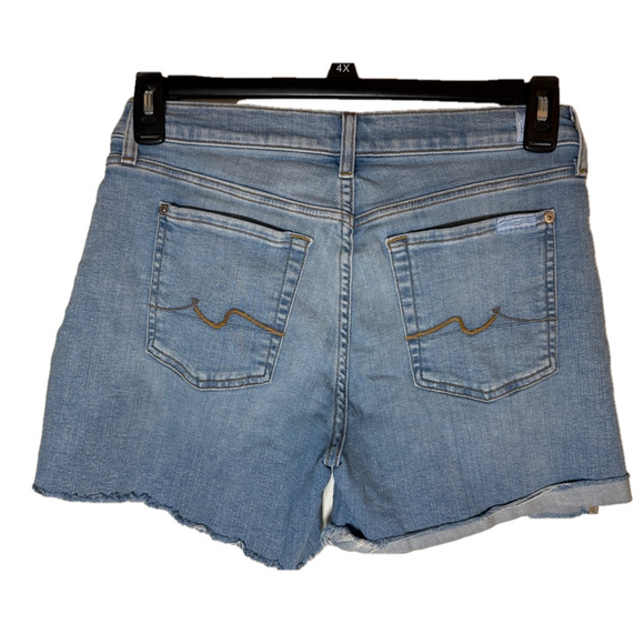 7 For All Mankind Blue Jean Mid Roll Shorts Frayed Hem SKU 0044 - Picture 2 of 12